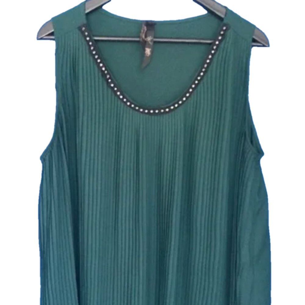 Melissa McCarthy Seven7 Emerald Green Sleeveless Pleated Tunic Blouse Top 1X